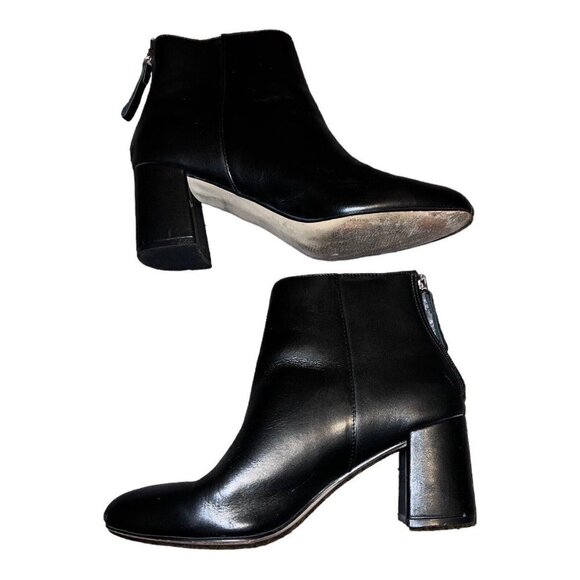 STEVE MADDEN Parisa Black Leather Women Block Heel Boot Booties - Picture 1 of 12